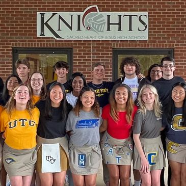 High school graduates gather at the best private school in West Tennessee on college day.