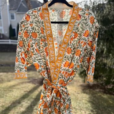 House of Mulmul - Handblock printed cotton bath robes, bath linen, waffle weave bath robe, mulmul