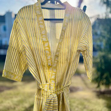 House of Mulmul - Handblock printed cotton bath robes, bath linen, waffle weave bath robe, mulmul