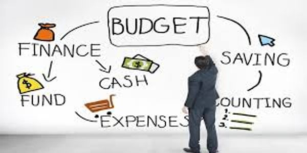 Person analyzing a budget plan with finance and saving concepts.