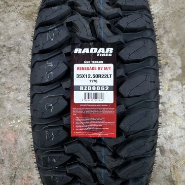 RADAR MUD TIRE R7 MT
ROAD HAZARD WARRANTY 
ALL TERRAIN MUD TIRES AGRRESSIVE 
MUD TIRES