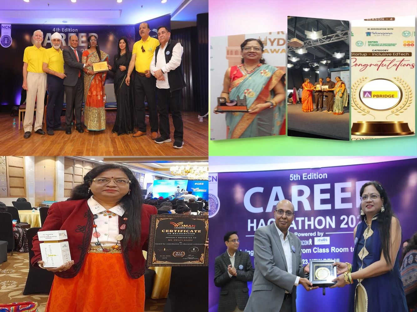 Swati Naidu founder  receiving multiple awards at various events for contribution to education field