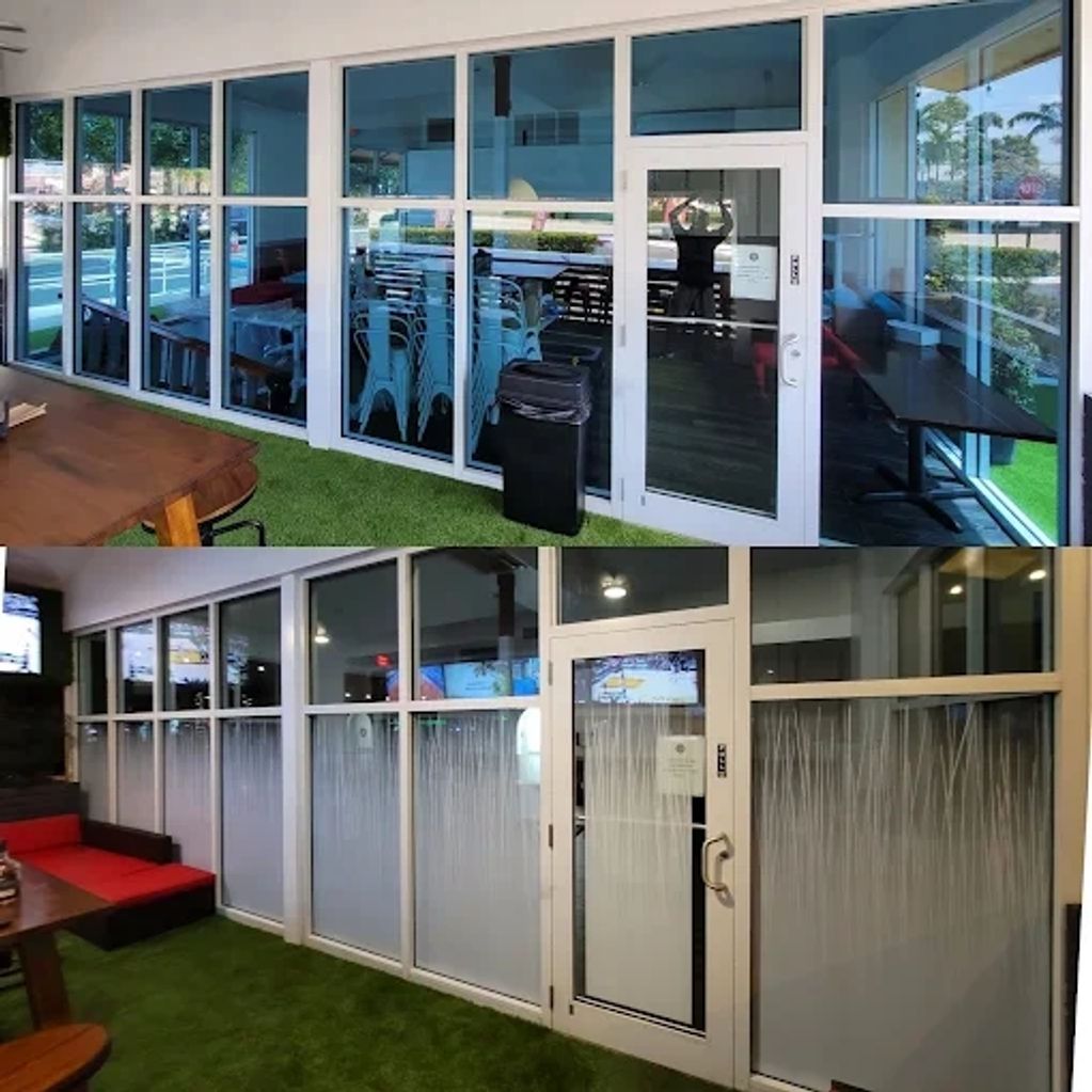 Before and After pictures of a Restaurant with Decorative window film  