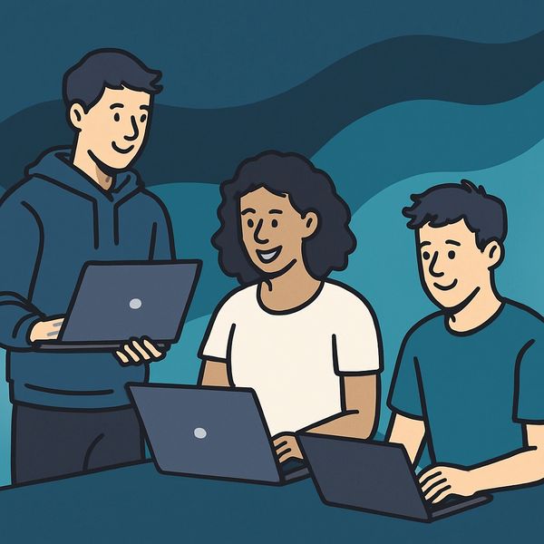 Student developers are working on a project together. 