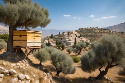Bee hive in classic greek countryside