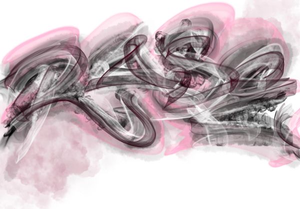 Abstract smoky graffiti with pink highlights.