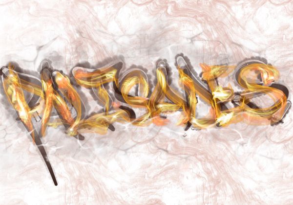 Word 'PASSIONS' written in fiery light strokes.