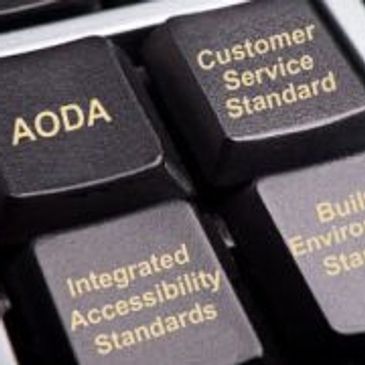 Keyboard keys labeled with accessibility and service standards.