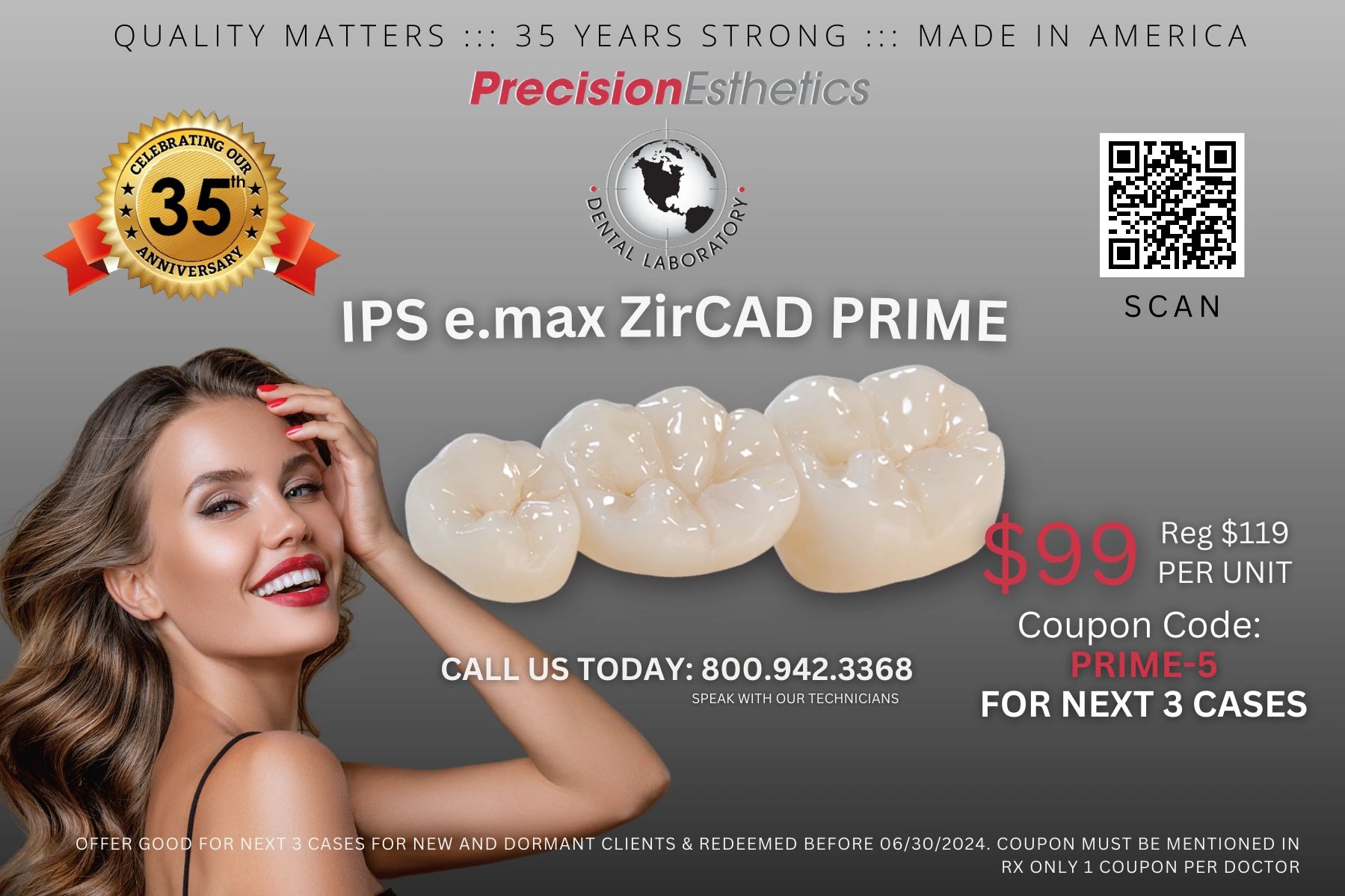 IPS e.max ZirCAD Prime Coupon from our dental laboratory, precision esthetics