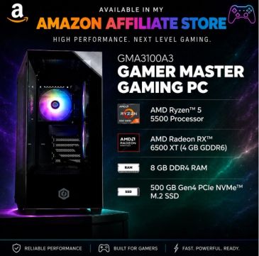 High-performance Gamer Master gaming PC with RGB lighting and powerful AMD components.