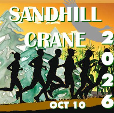 Silhouettes of runners with text about Sandhill Crane event on October 10, 2026.