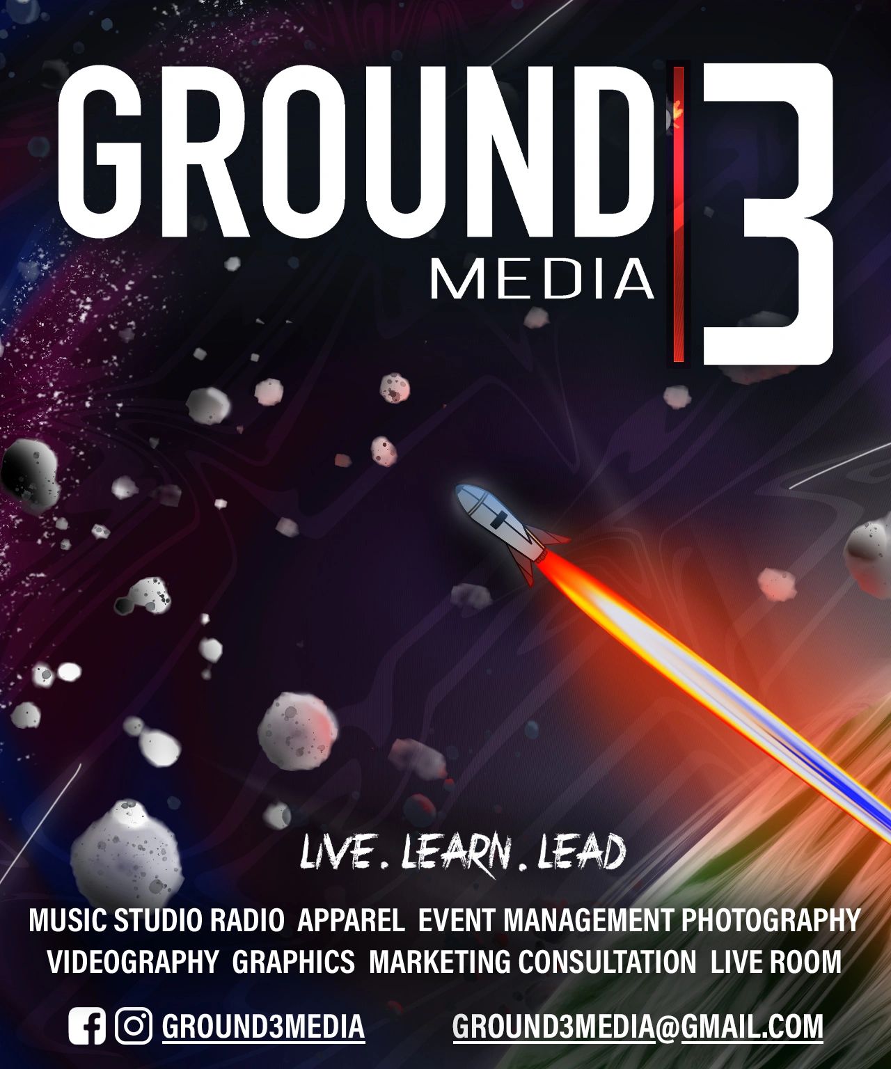 Recording studio interior for Ground 3 Media