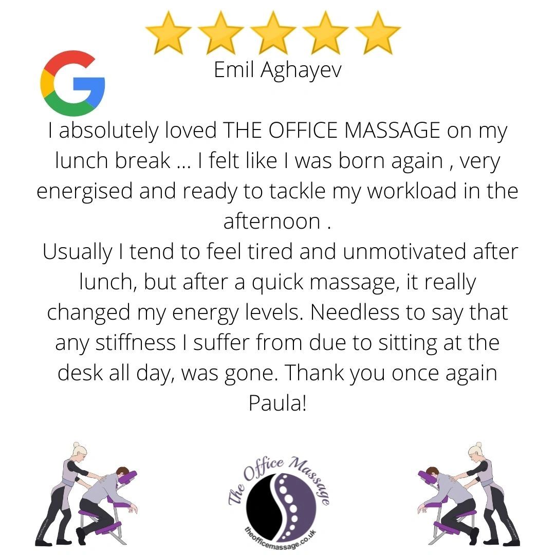 5 star testimonial for the office on site corporate massage