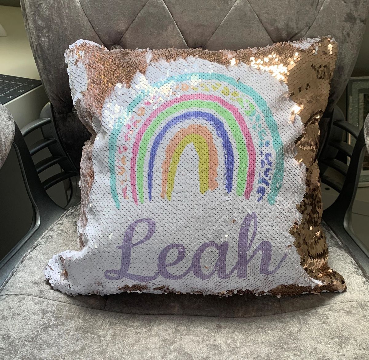 Personalised Rainbow Sequin Pillow Cushion