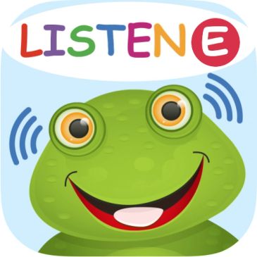 Happy frog illustration with the word LISTEN above.