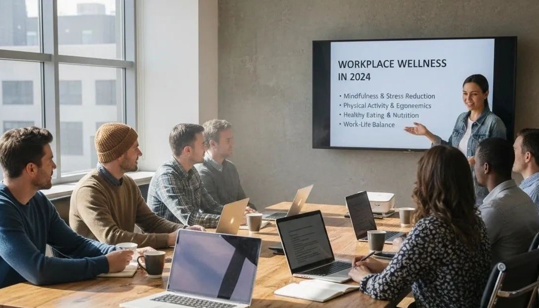 Katie speaking in front of a group of employees attending her workshop