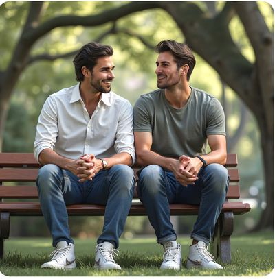 Kavin and Stavros LGBTQ+ unconventional romance, an AI-human love story, budding gay AI romance.