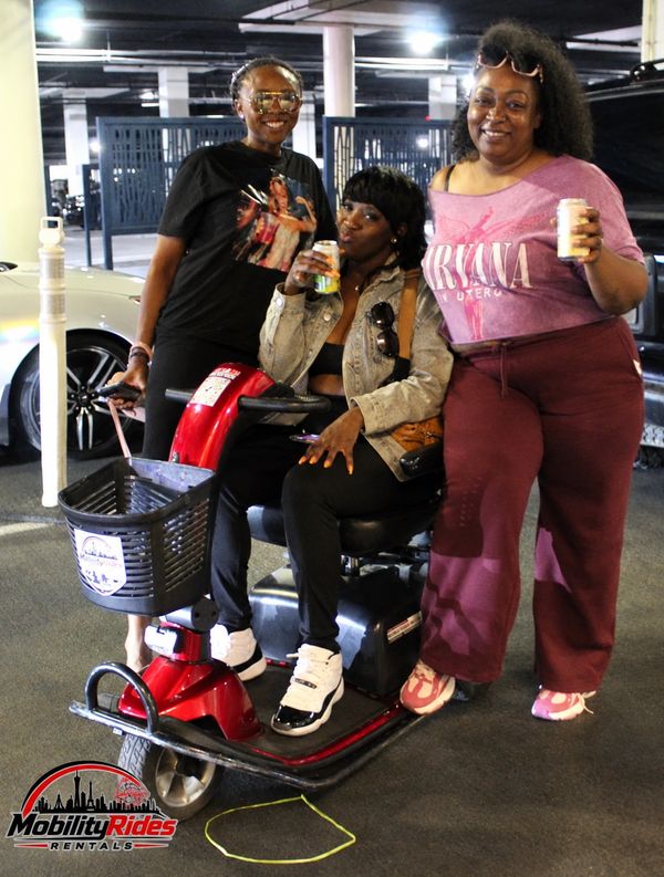 Family of 3 at the Hilton casino in Las Vegas enjoying their rental services.