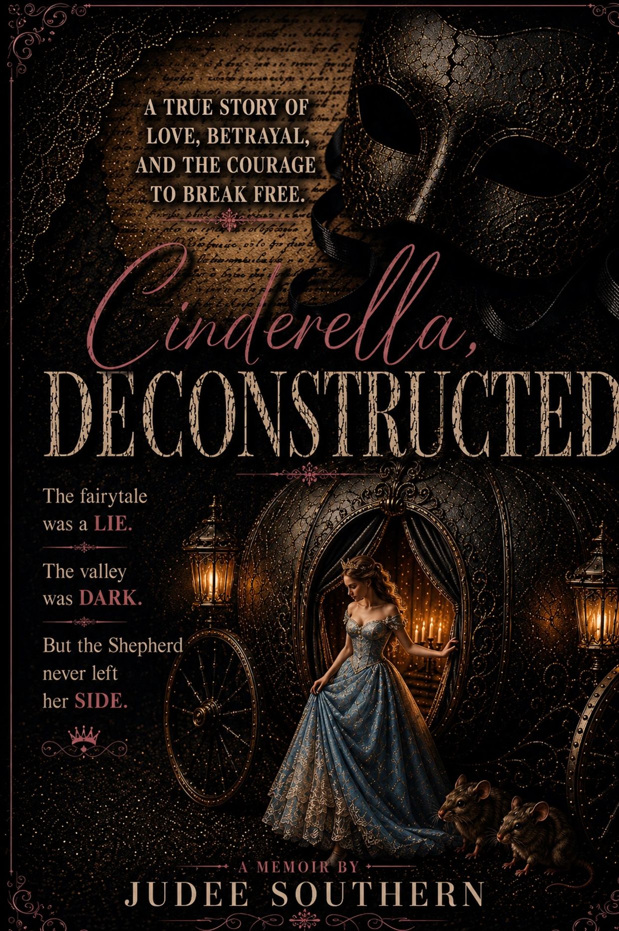 Dark, elegant book cover for "Cinderella, Deconstructed" by Judee Southern.