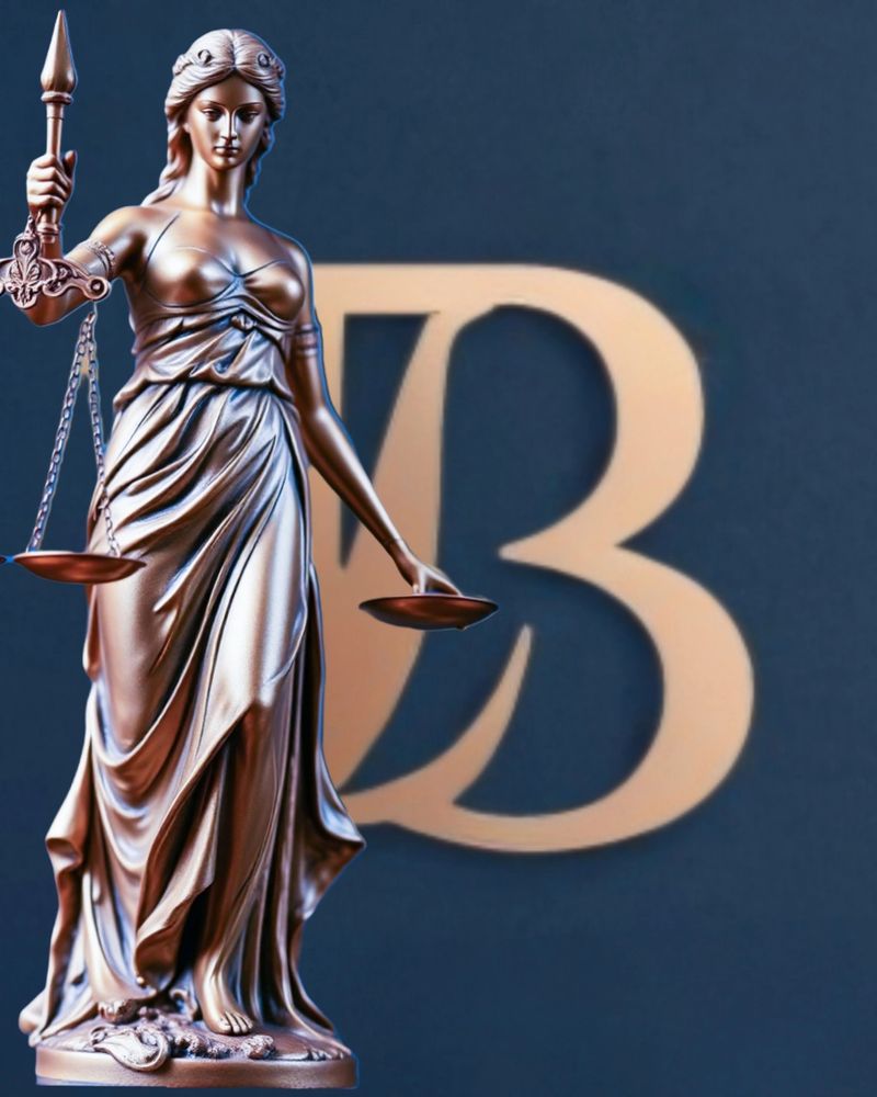 Bronze statue of Lady Justice holding scales and a sword.