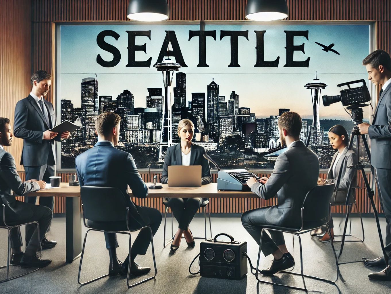 Beautiful illustration of Seattle, WA - Encapsulating the vast reach of Caption Legal's dominance.