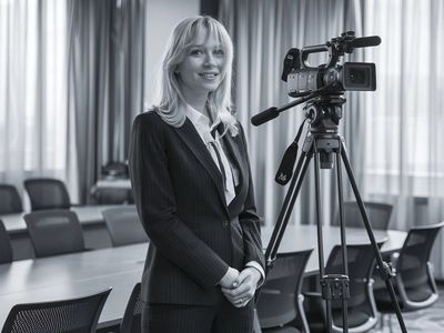 Black and white photo of a Legal Videographer preparing for a deposition with Caption Legal