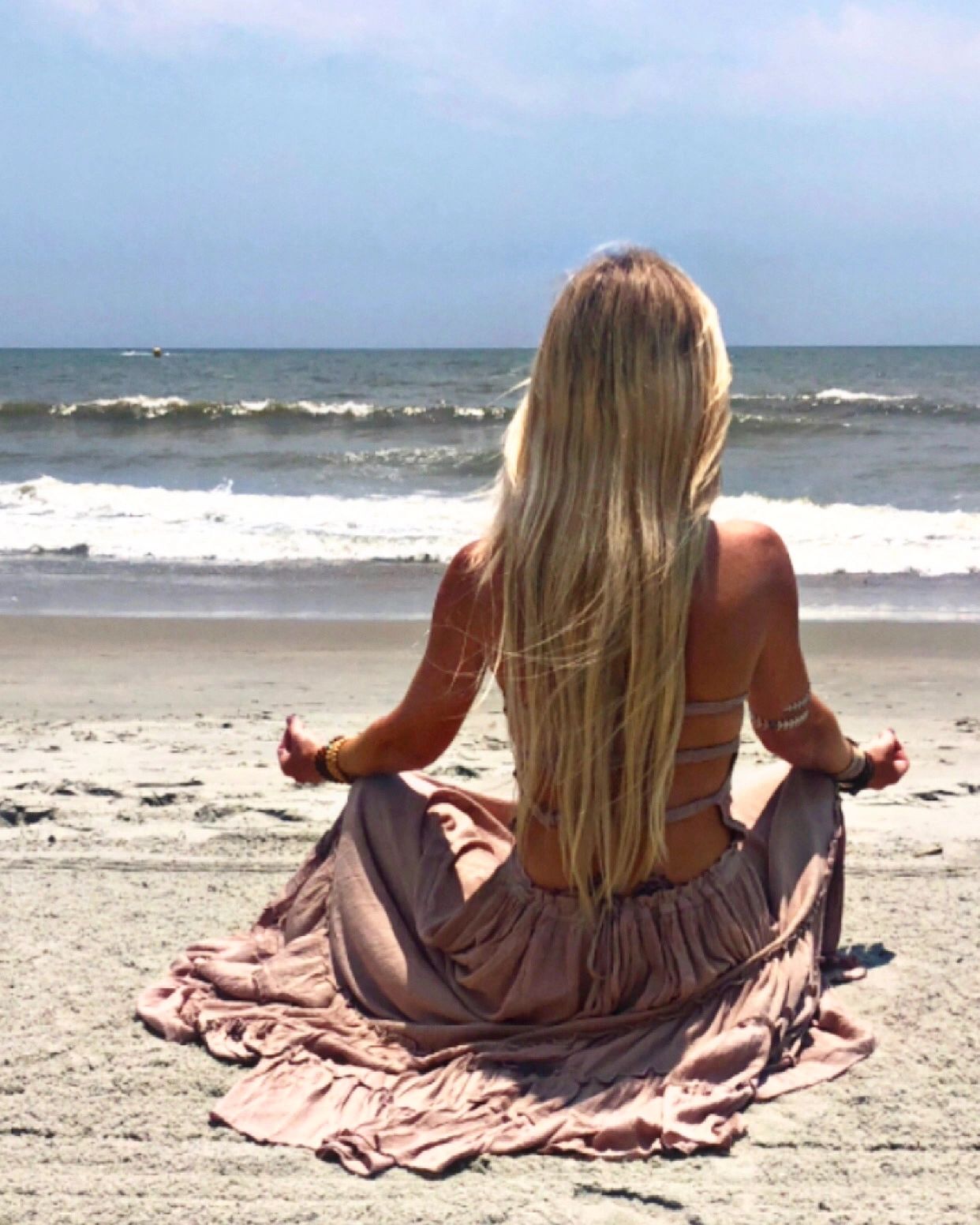 Peaceful Women Meditate Beach Yoga Vitality Adult Body Photo