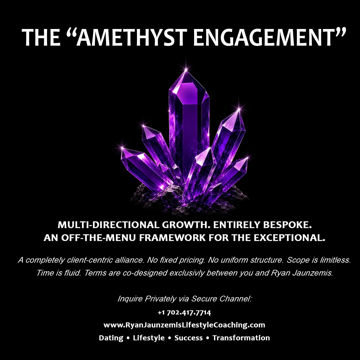 Advertisement for bespoke lifestyle coaching called 'Amethyst Engagement'.