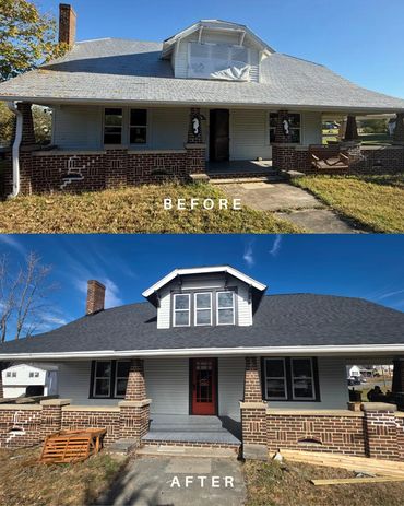 Before and after photos of a house renovation.
