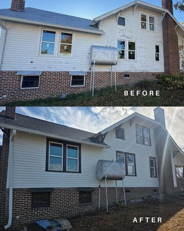 House exterior before and after renovation.