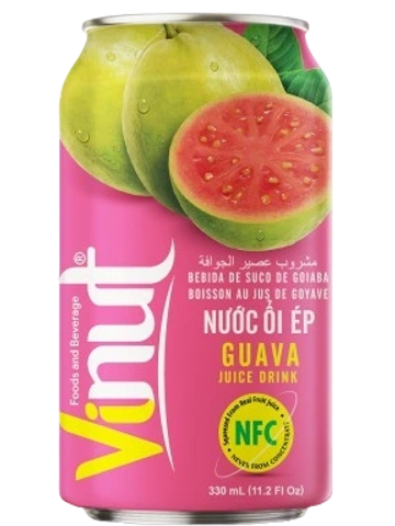 Can of Vimuk Guava Juice Drink with guavas on label.