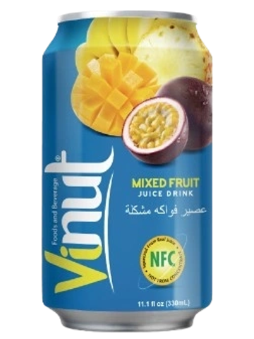 Can of Vinyl mixed fruit juice drink.