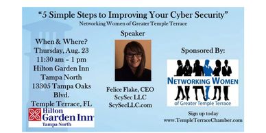 Felice Flake, CEO, spoke at the August 2018 Temple Terrace Chamber of Commerce event.