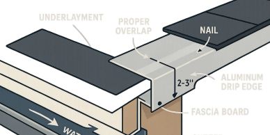 Diagram showing roofing aluminum drip edge installation.