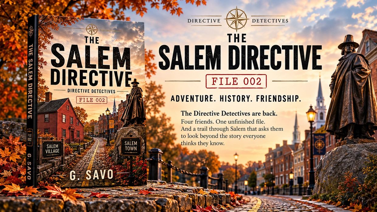 Book cover for The Salem Directive by G. Savo set in autumn Salem.