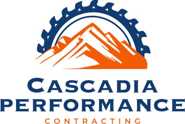 Logo of Cascadia Performance Contracting featuring mountains and a gear.