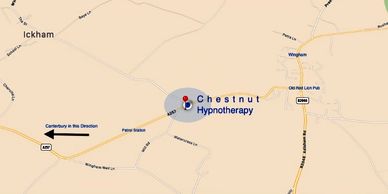 Map showing Chestnut Hypnotherapy location near Ickham and Wingham.