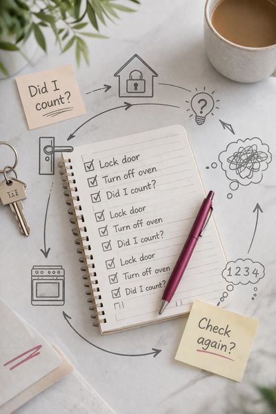Checklist for locking door and turning off oven with reminders to count and check again.