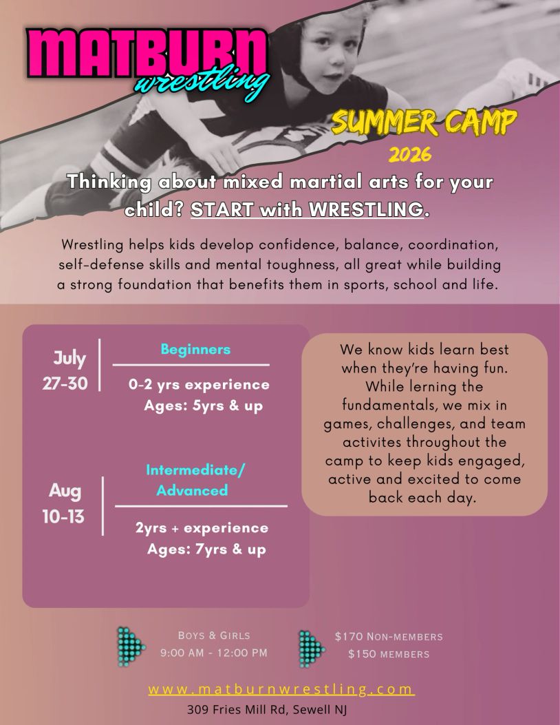 Matburn Wrestling Summer Camp 2026 for kids ages 5 and up.
