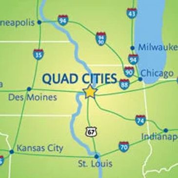 Map highlighting Quad Cities in the Midwest USA.