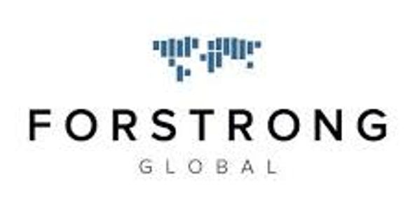 Logo of Forstrong Global with a pixelated world map.