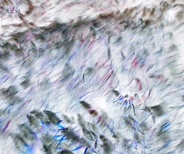 Abstract swirls of light and shadow with blue and purple highlights.