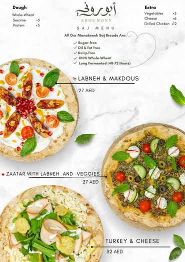 manaeesh zaatar, cheese, labneh