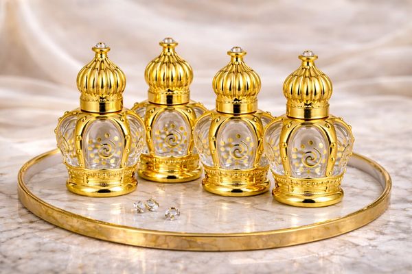 unequivocal-womens-luxe-parfum-oil-four-crown-bottles-curved-display-marble-tray-with-loose-stones-2