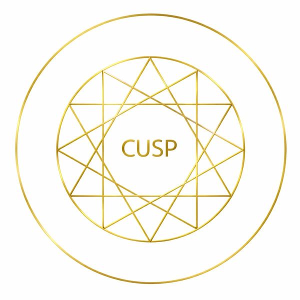 Golden geometric pattern with the word 'CUSP' in the center on a white background.
