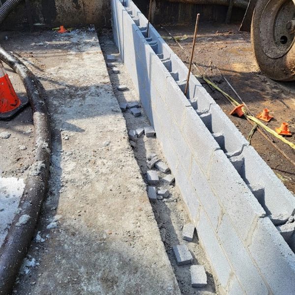 commercial concrete CMU wall in industrial setting