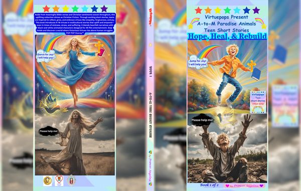 Book cover depicting joy and despair with vibrant and dark imagery for a teen Christian short story.