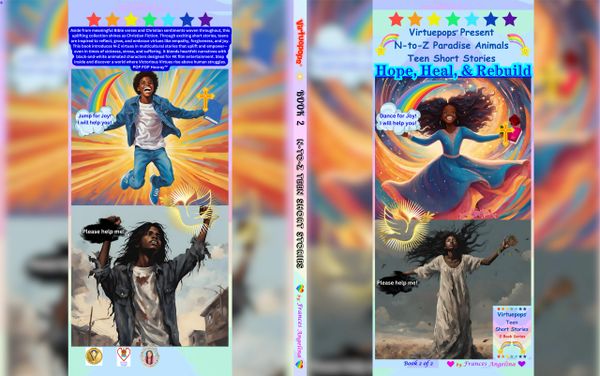 Book cover depicting contrasting scenes of joy and despair with spiritual themes.