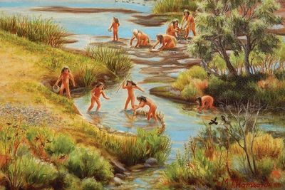 Detail from Mary Leighton Thomson's painting "Wiyot's Children"