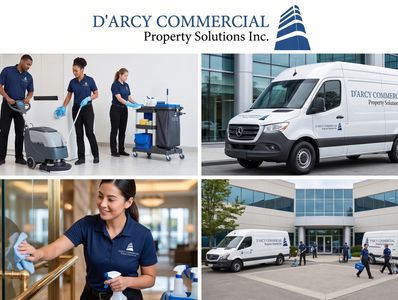 D'Arcy Commercial Property Solutions team cleaning and service vehicles.